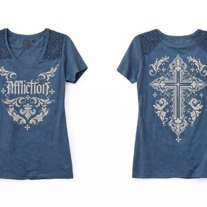 Affliction Shirt Women Size Large Y2K Studded Rhinestone